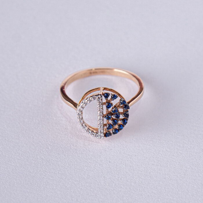 Round Diamonds and Blue Sapphire Ring-2