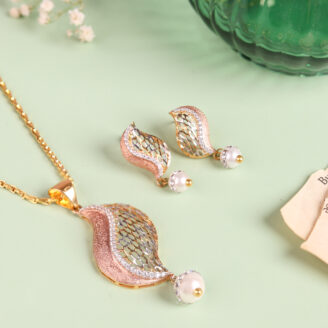 Graceful Dazzle in Turkish Designer Pendant Set with Pearl Drop