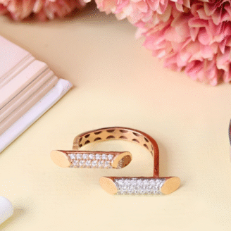 Trendy straight cut  rose gold n rodium Studded Ring