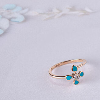 Delicate Blue enamel Floral Ring