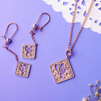 Sculpting Elegance Square Woven And Carved Pendant Set