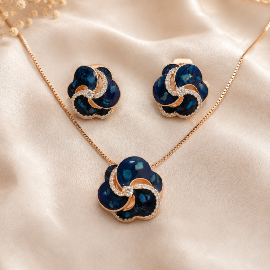 blue-rose-silver-pendant-set