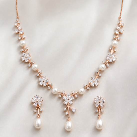 pearl-floral-silver-necklace-set