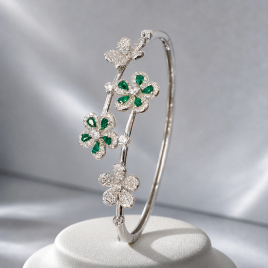 green-stone-floral-silver-bracelet