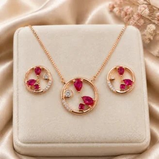 ruby-round-silver-pendant-set