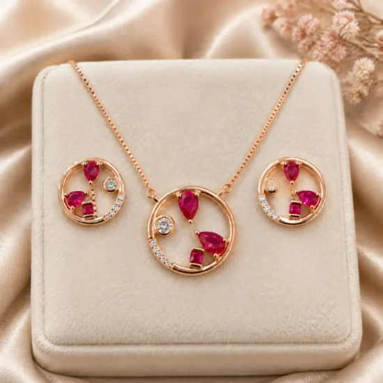 ruby-round-silver-pendant-set